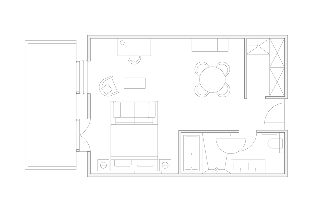 illustrated floorplan of the deluxe junior suite