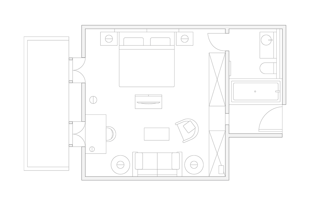 illustrated floorplan of the superior junior suite