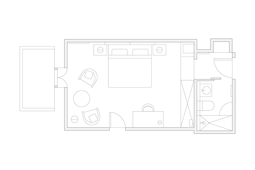 illustrated floorplan of the superior room